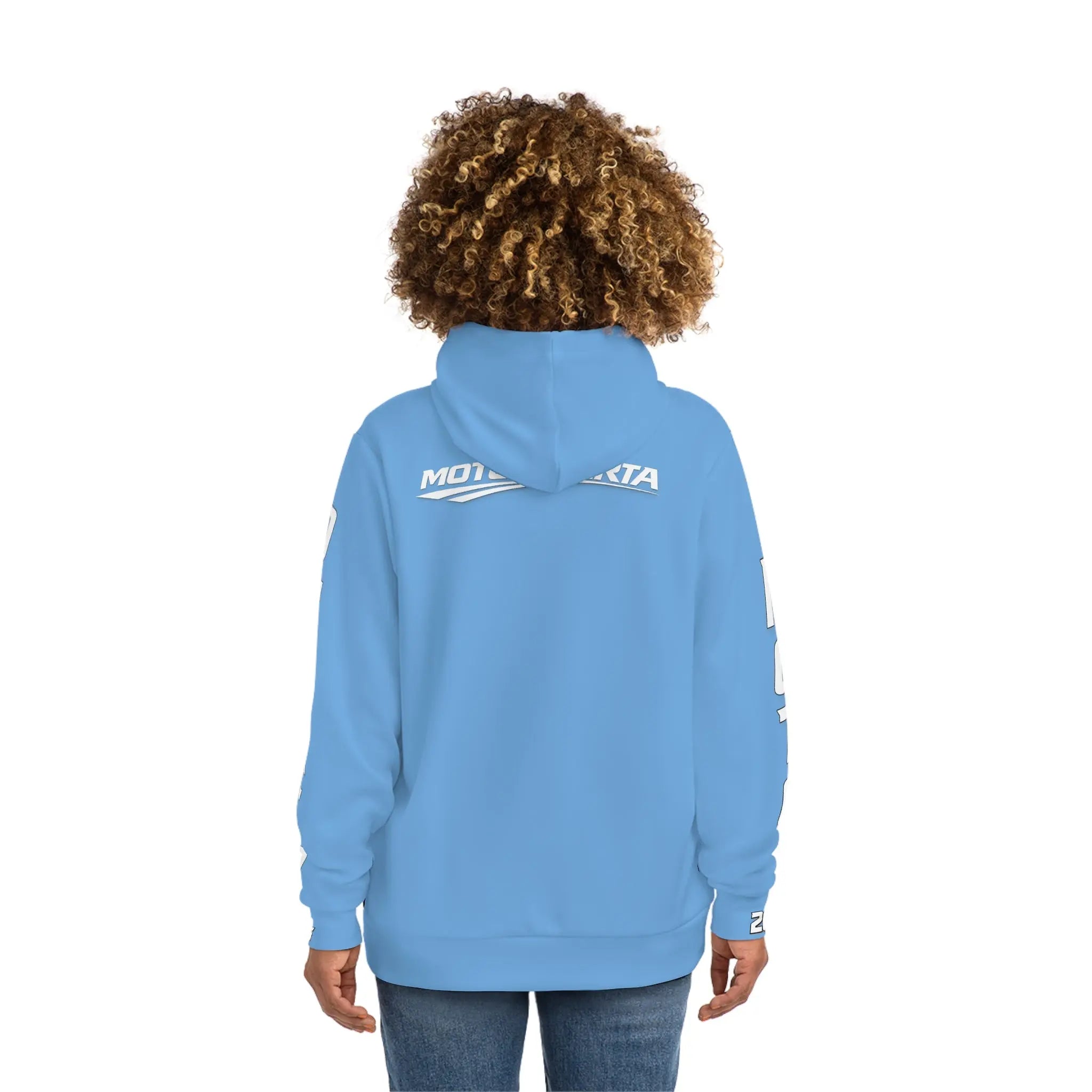 Light Blue Women's Moto Omerta Hoodie - Light Weight Polyester Printify