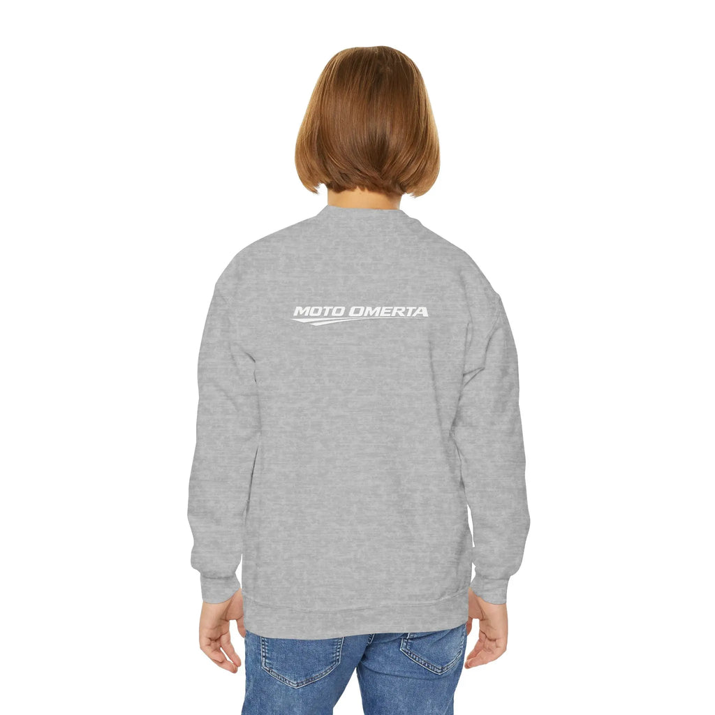 Moto Omerta Youth Crewneck Pullover Sweatshirt Printify
