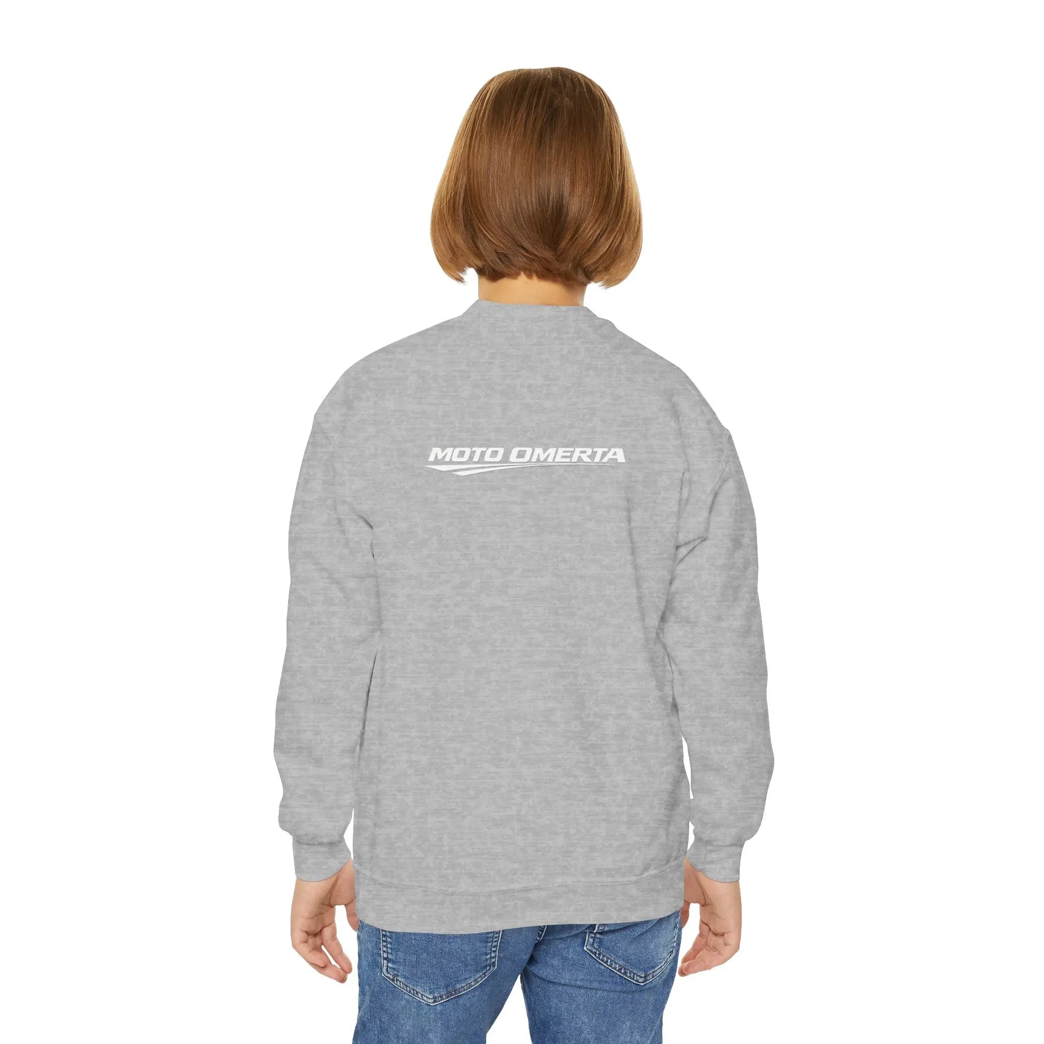 Moto Omerta Youth Crewneck Pullover Sweatshirt Printify