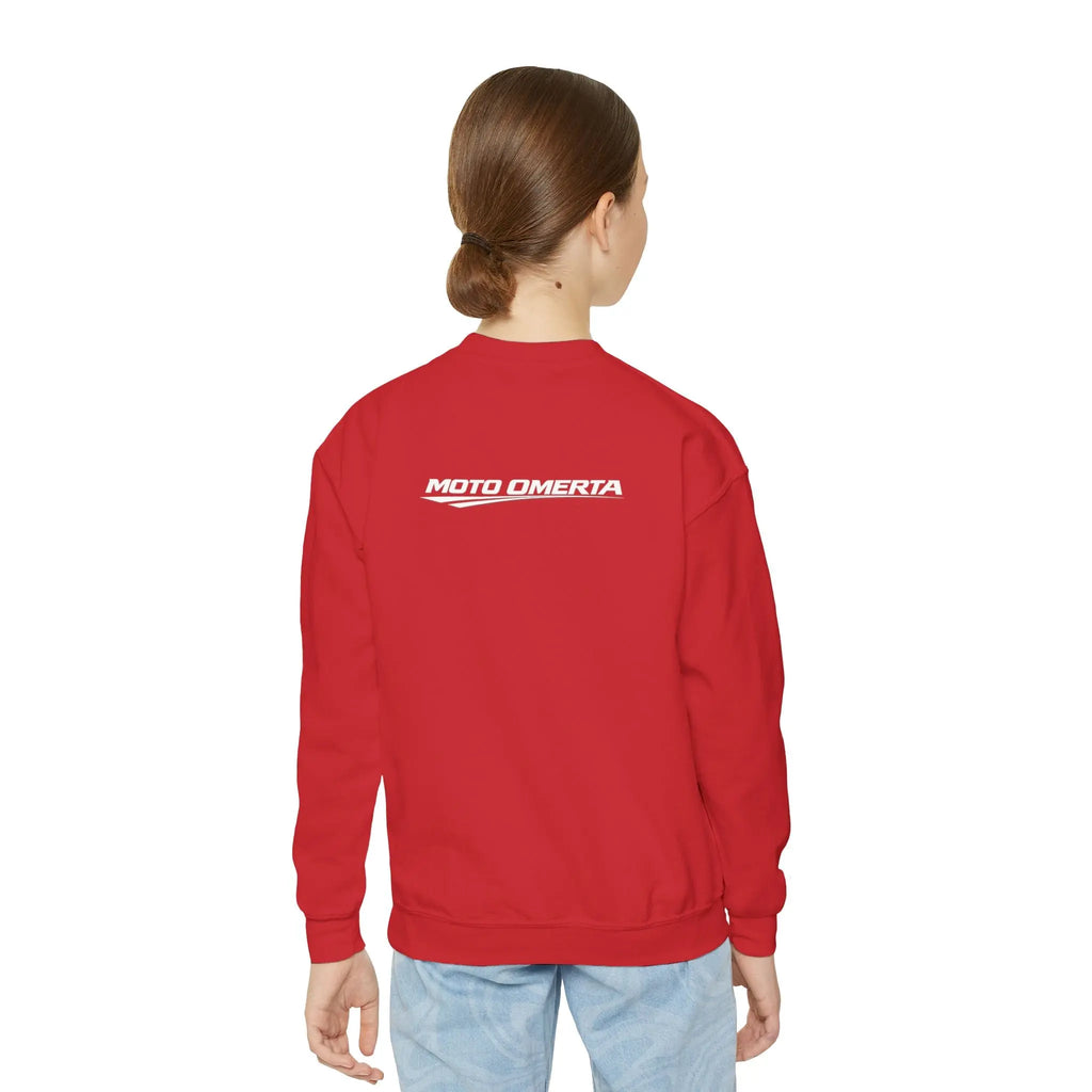 Moto Omerta Youth Crewneck Pullover Sweatshirt Printify