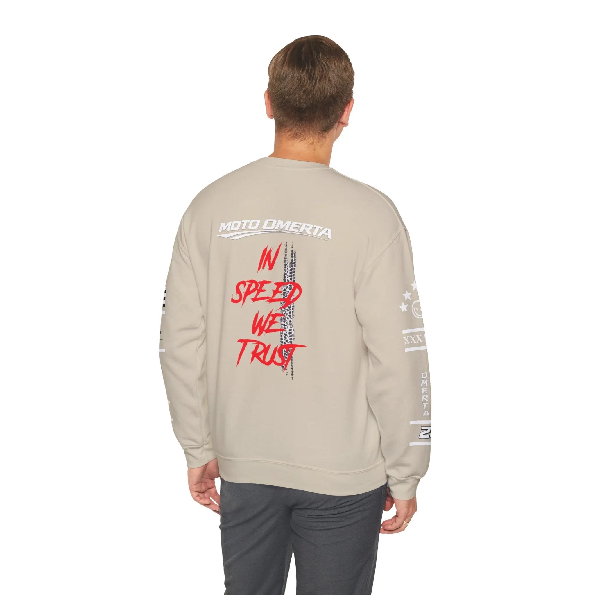 Men's MOTO OMERTA “In Speed We Trust” Crewneck Printify