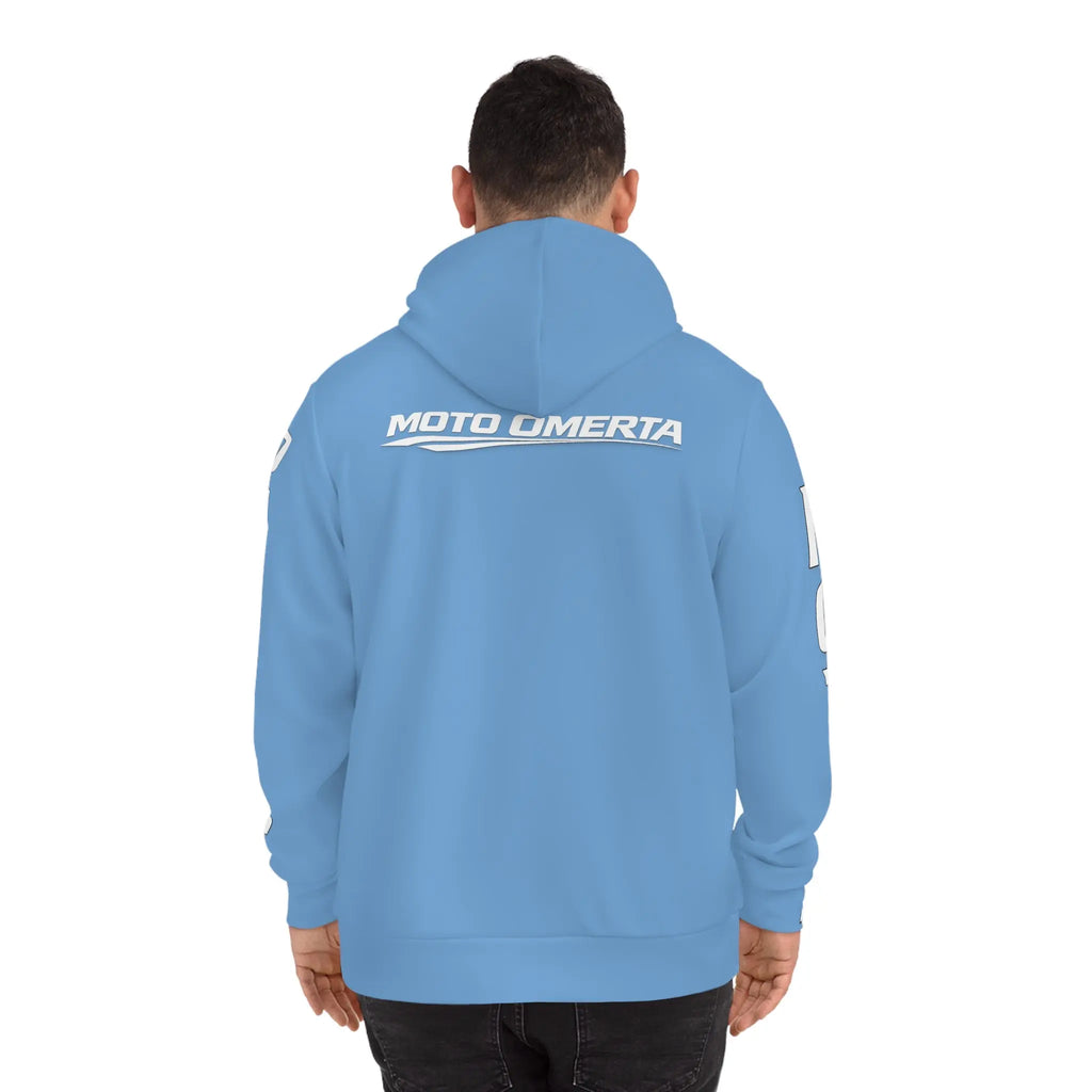 Light Blue Men's Moto Omerta Hoodie - Light Weight Polyester Printify