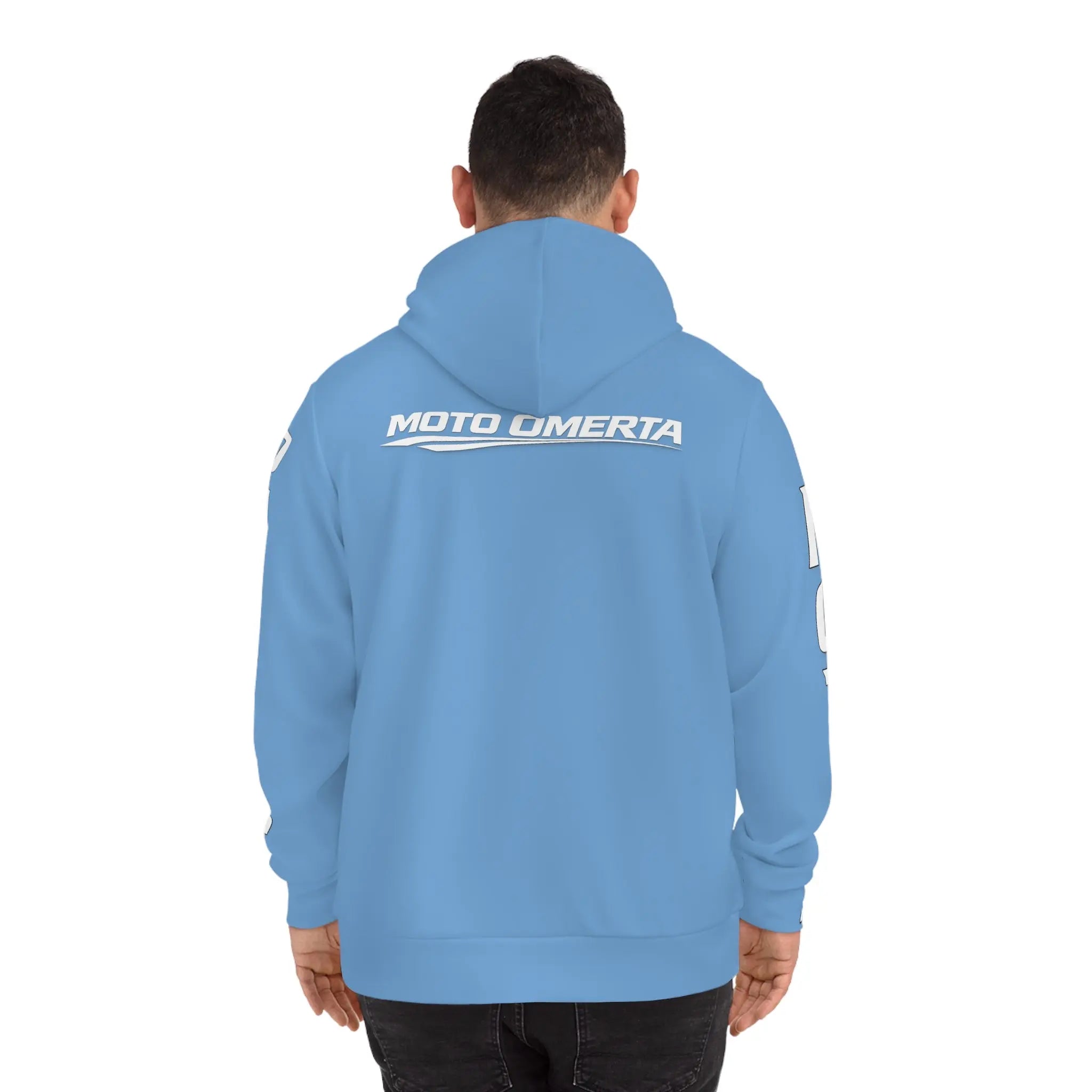 Light Blue Men's Moto Omerta Hoodie - Light Weight Polyester Printify
