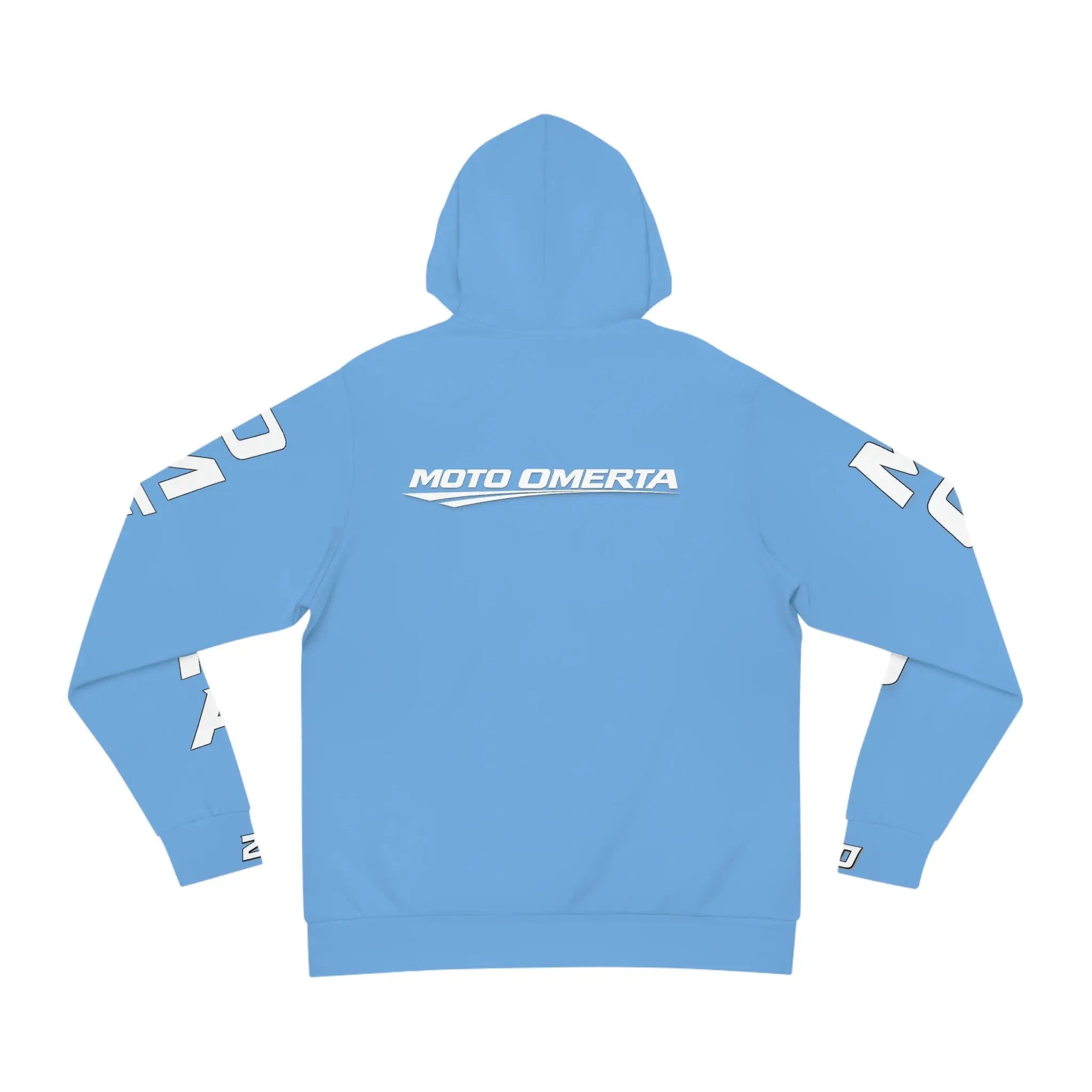 Light Blue Women's Moto Omerta Hoodie - Light Weight Polyester Printify