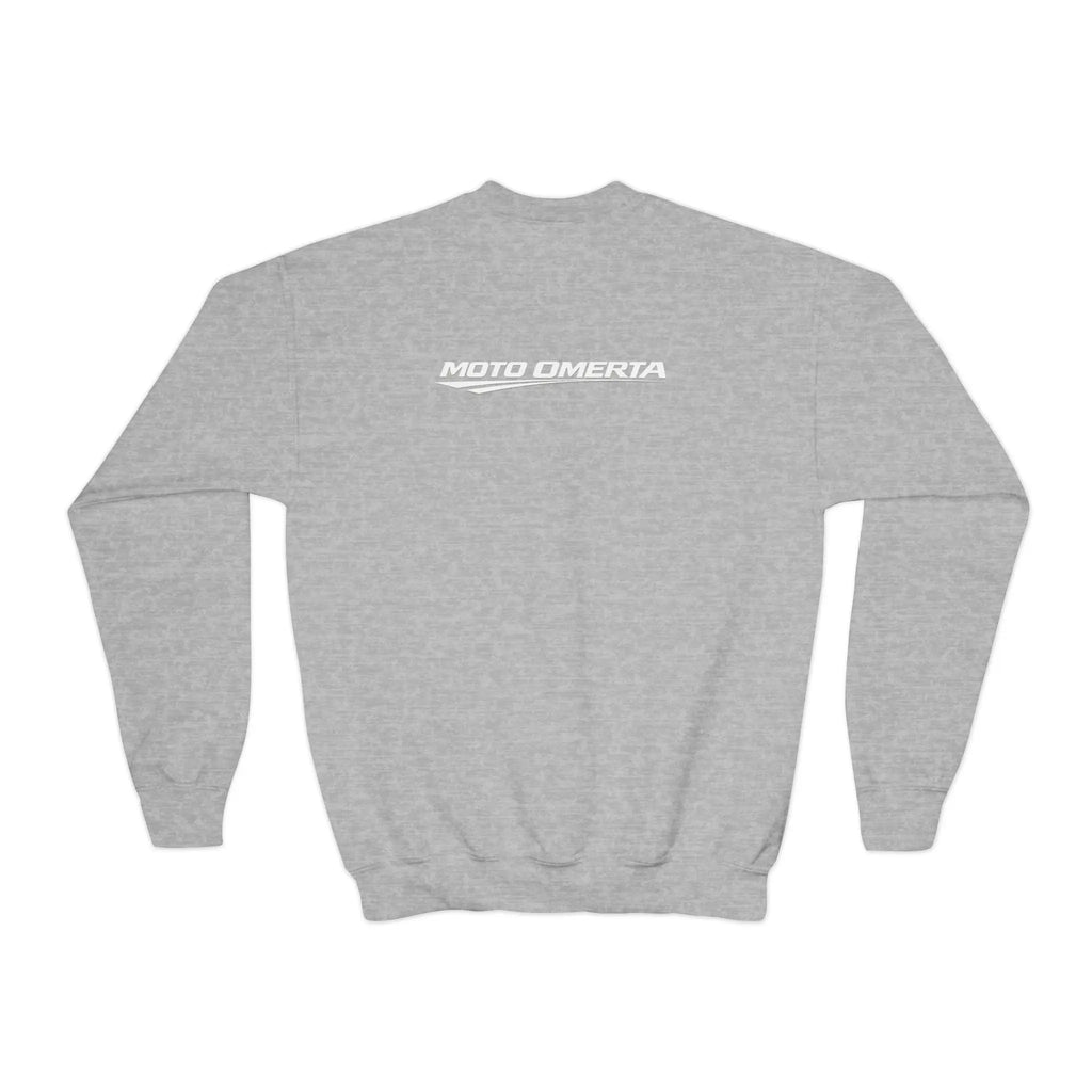 Moto Omerta Youth Crewneck Pullover Sweatshirt Printify