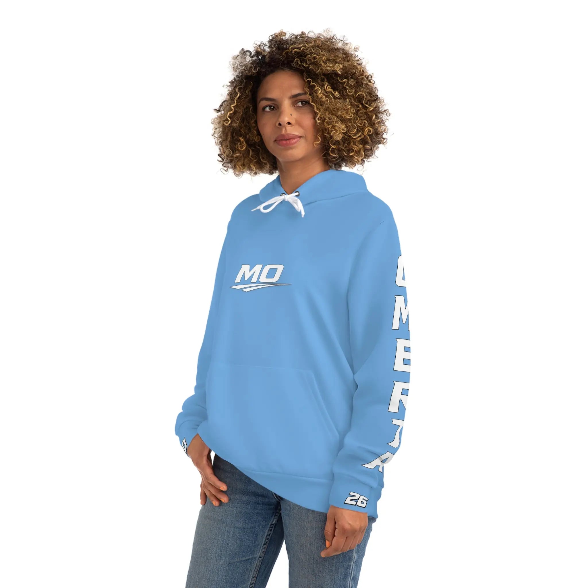 Light Blue Women's Moto Omerta Hoodie - Light Weight Polyester Printify