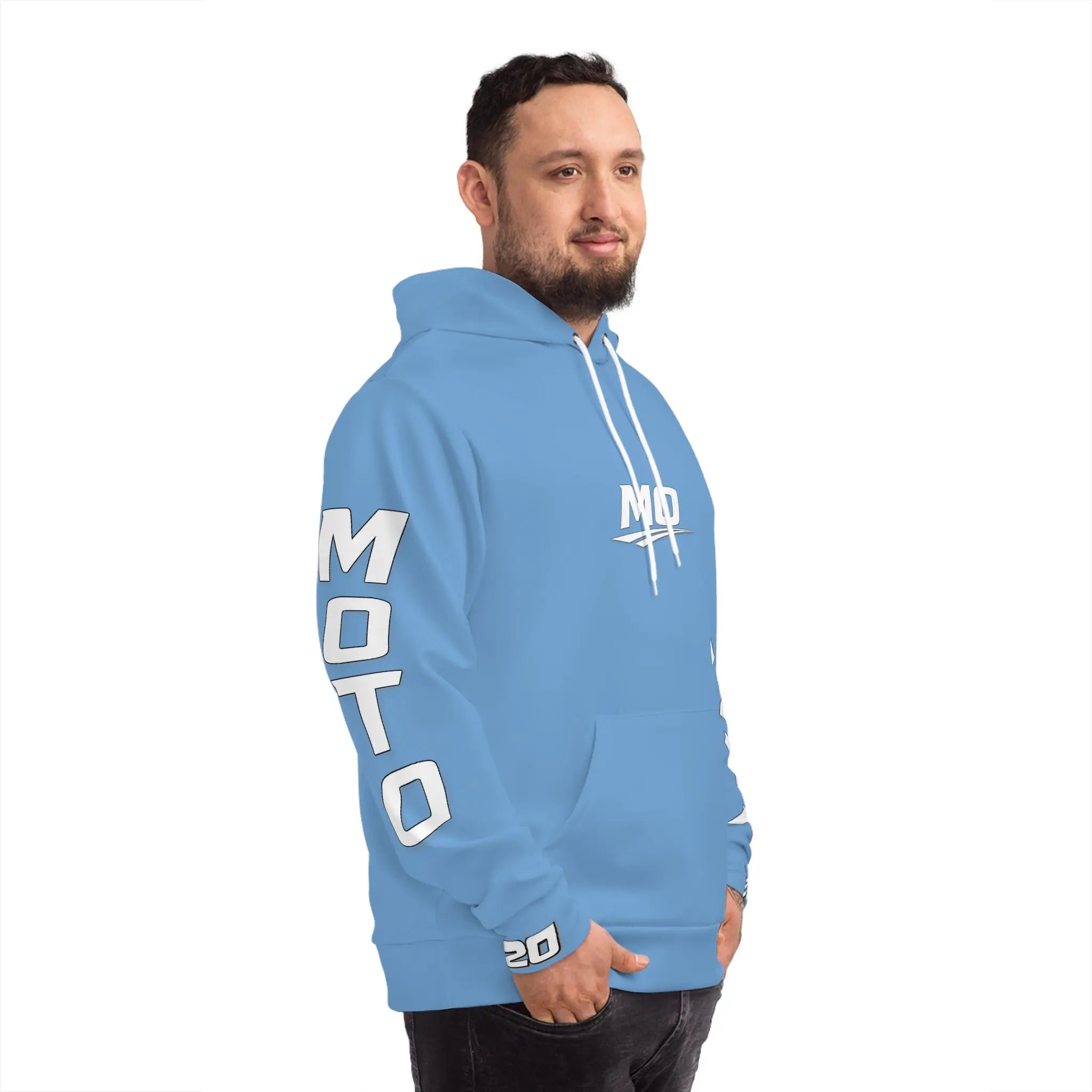 Light Blue Men's Moto Omerta Hoodie - Light Weight Polyester Printify