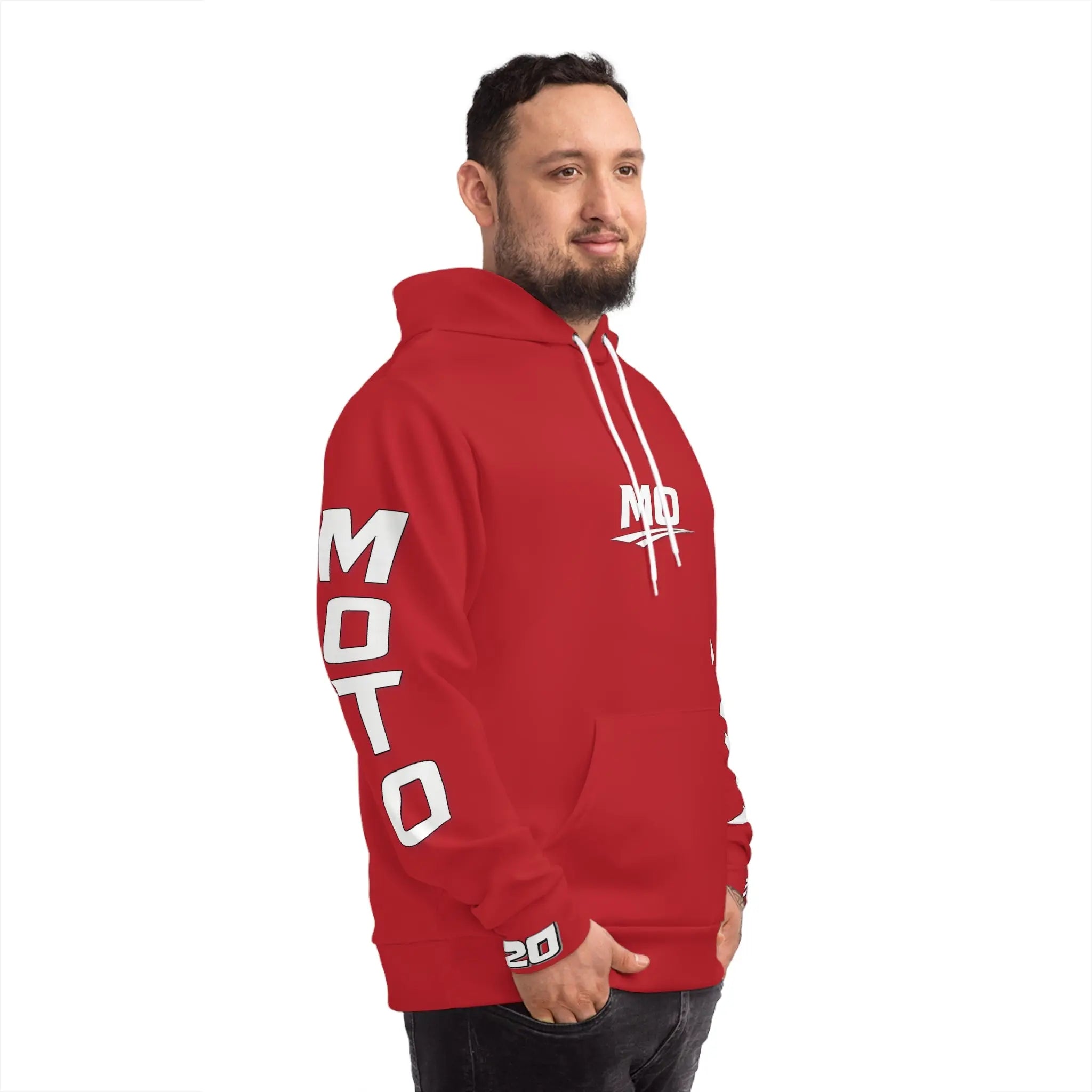 Red Men's Moto Omerta Hoodie - Light Weight Polyester Printify