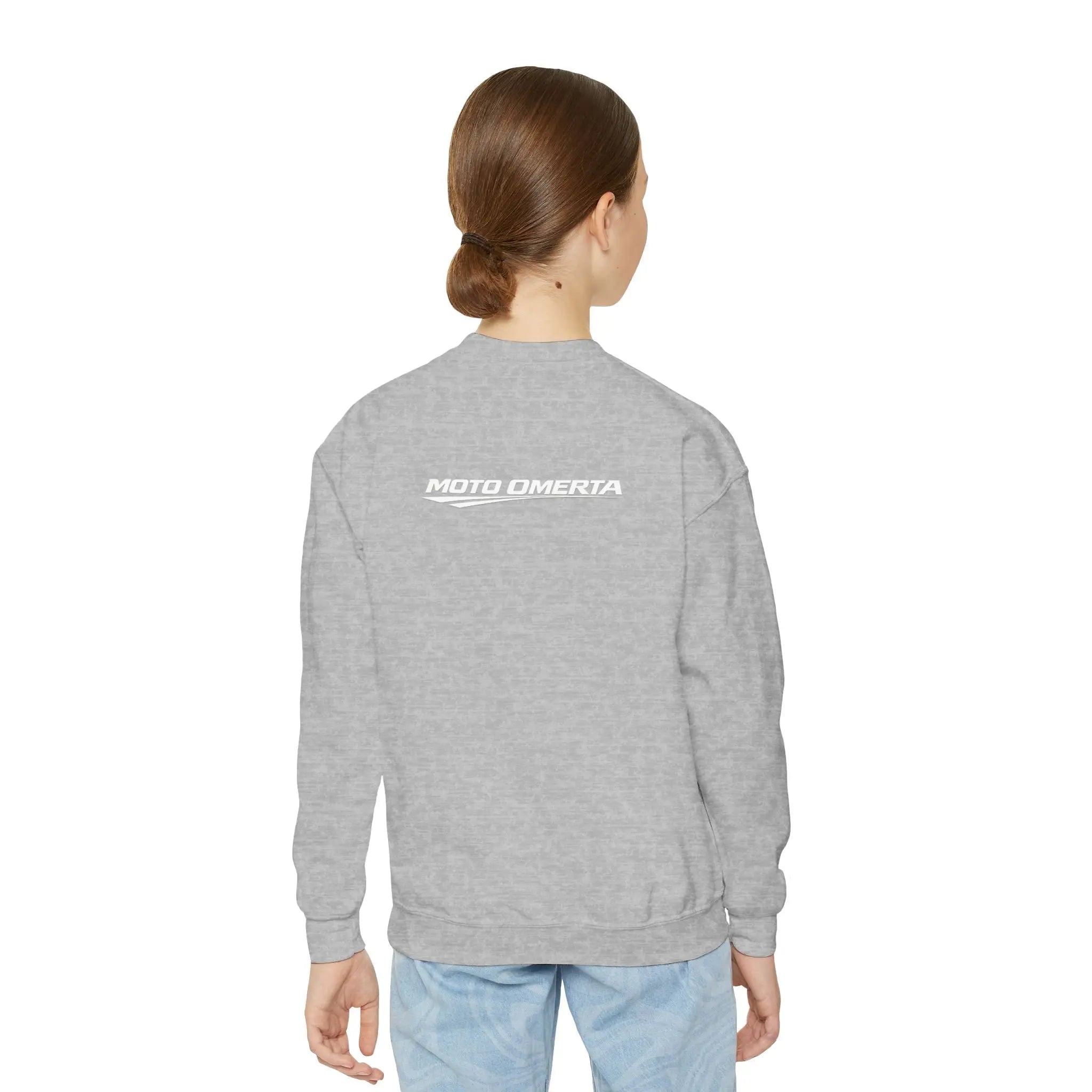 Moto Omerta Youth Crewneck Pullover Sweatshirt Printify