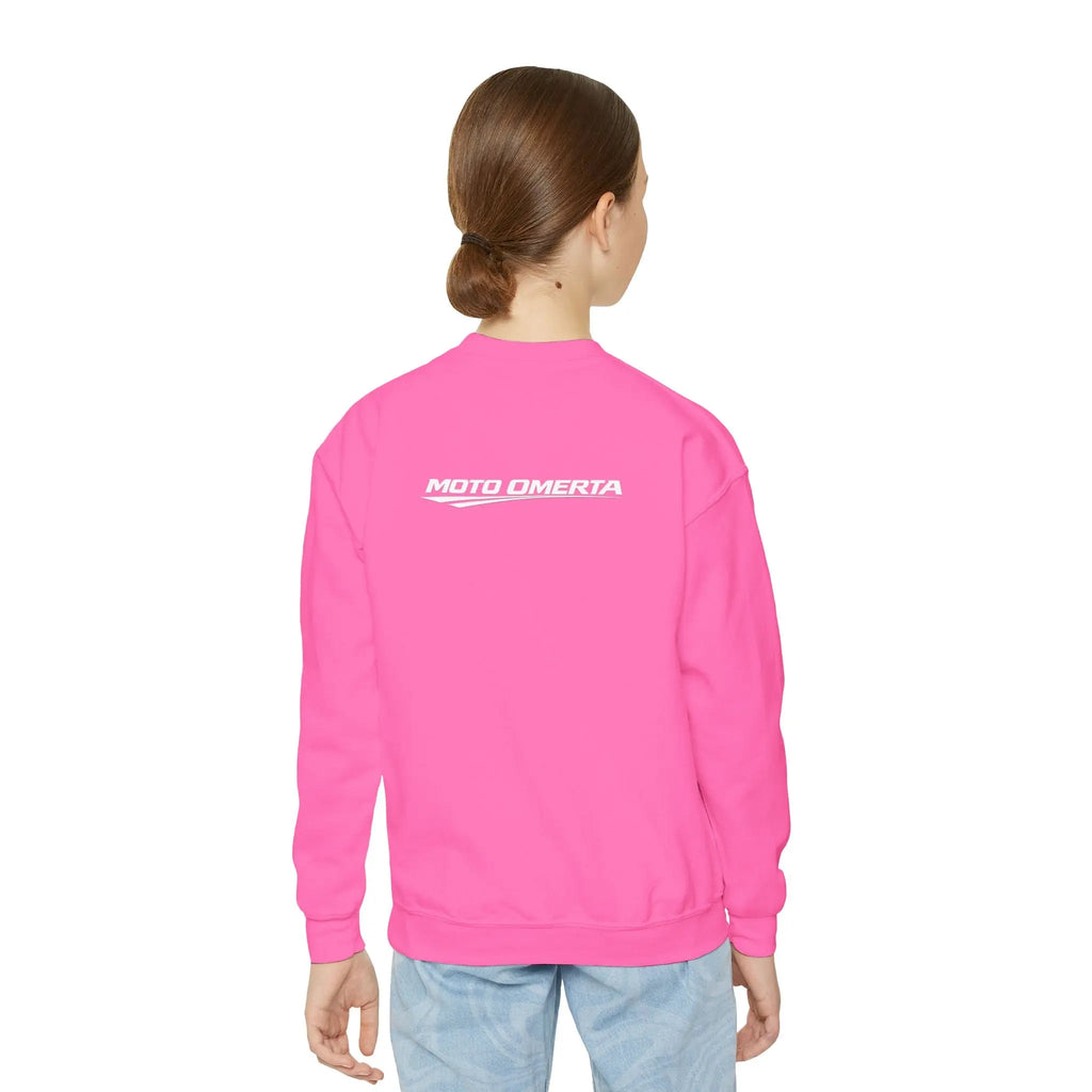 Moto Omerta Youth Crewneck Pullover Sweatshirt Printify