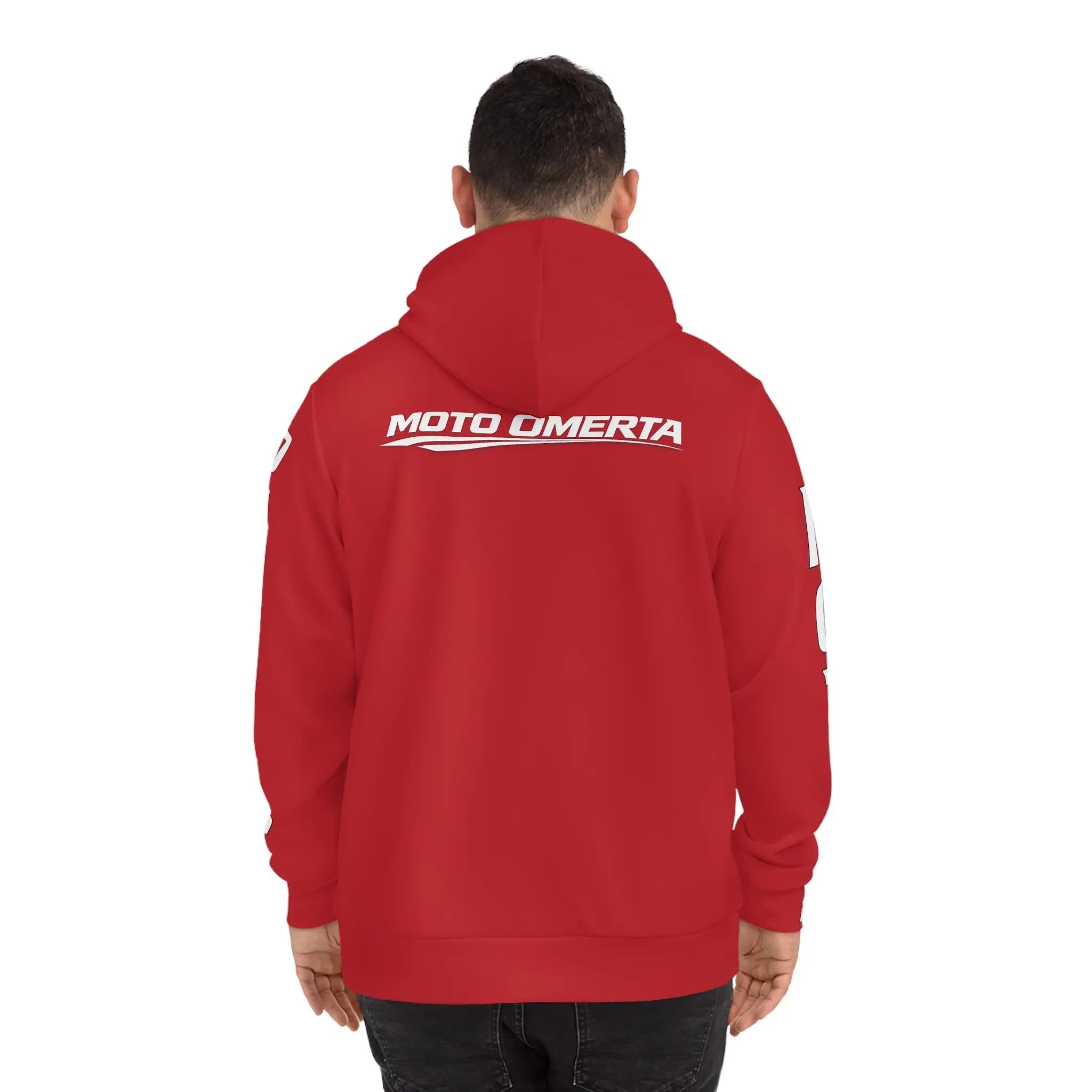 Red Men's Moto Omerta Hoodie - Light Weight Polyester Printify
