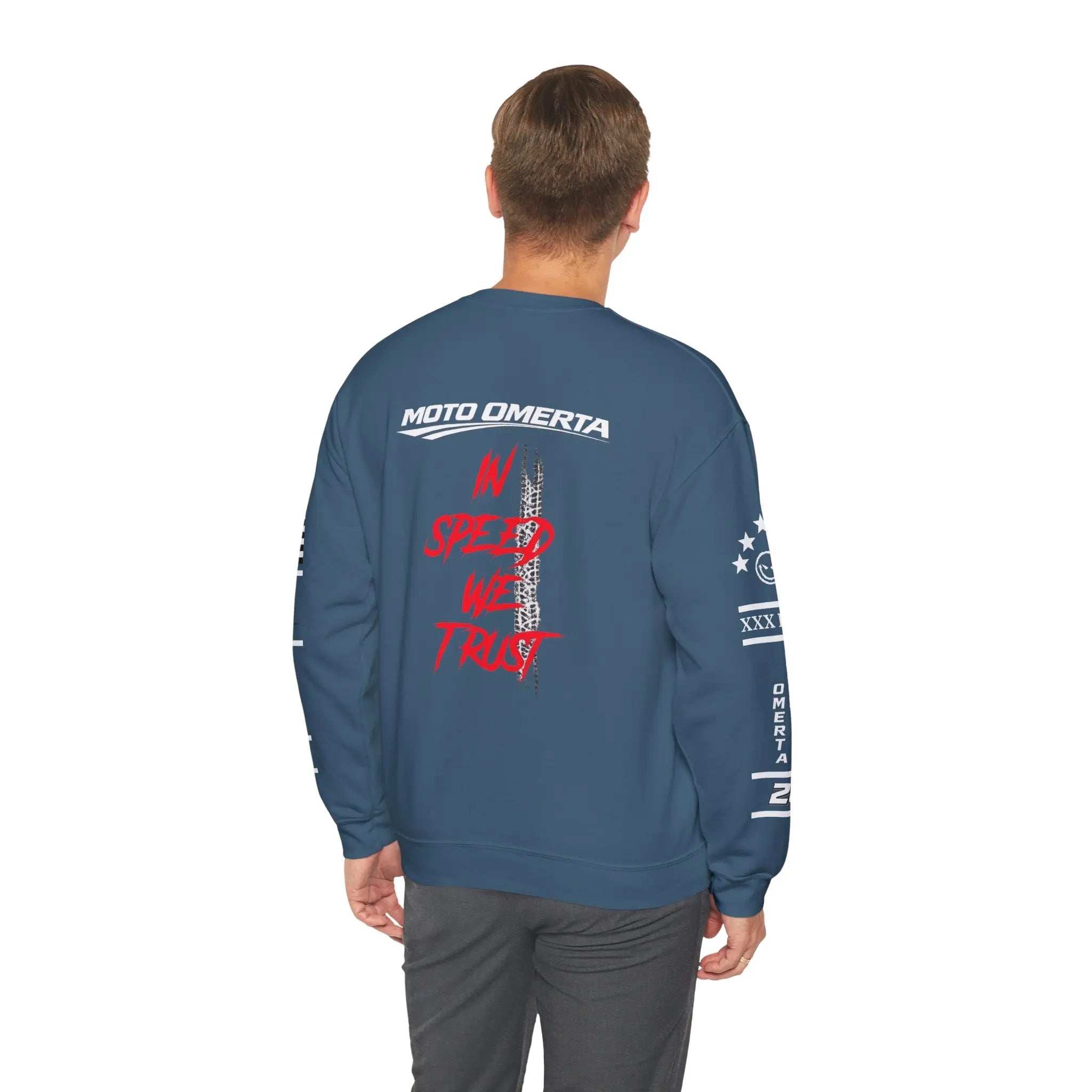 Men's MOTO OMERTA “In Speed We Trust” Crewneck Printify