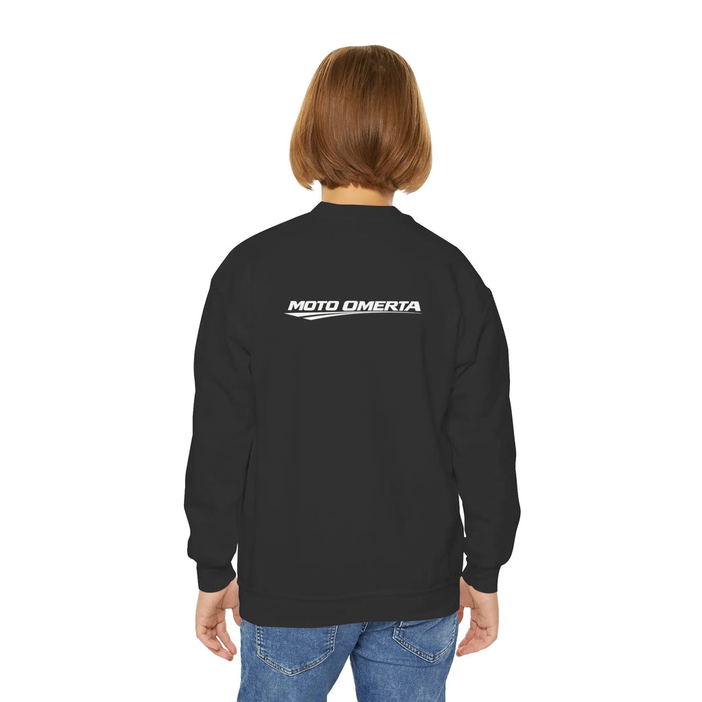 Moto Omerta Youth Crewneck Pullover Sweatshirt Printify