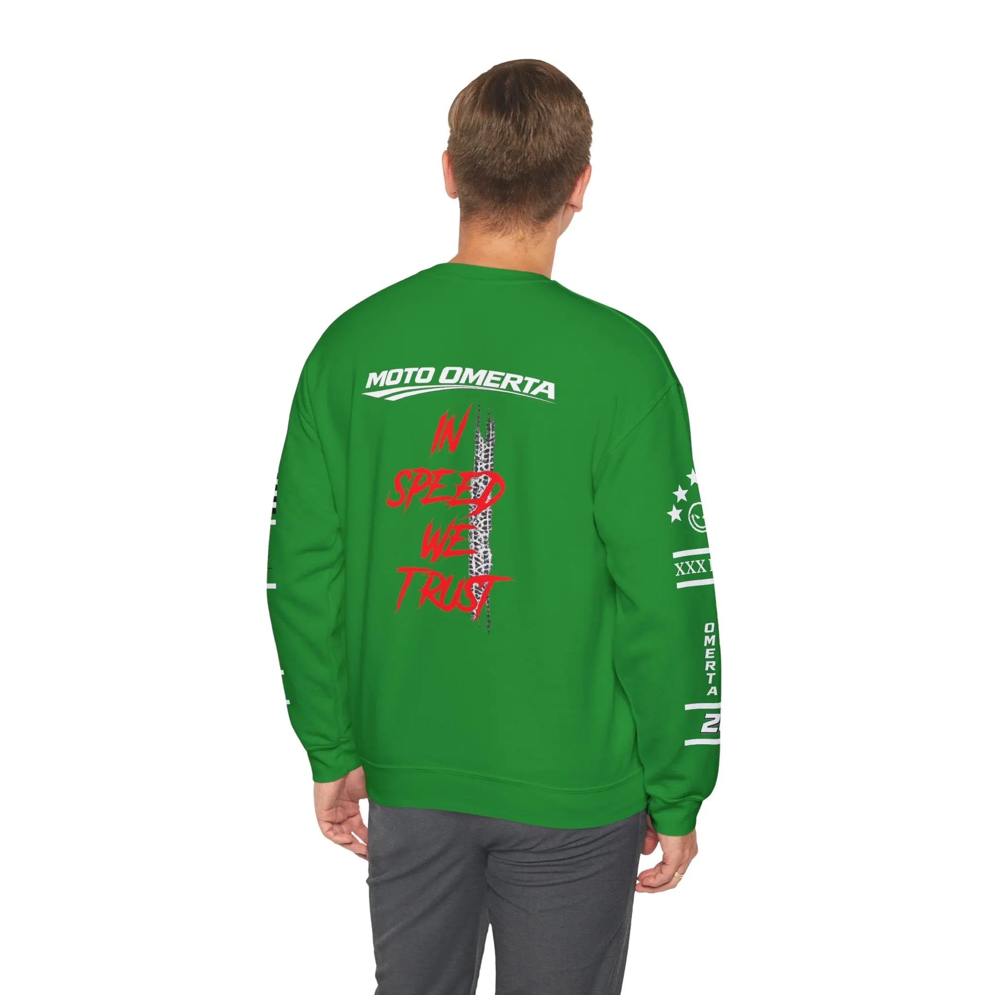 Men's MOTO OMERTA “In Speed We Trust” Crewneck Printify
