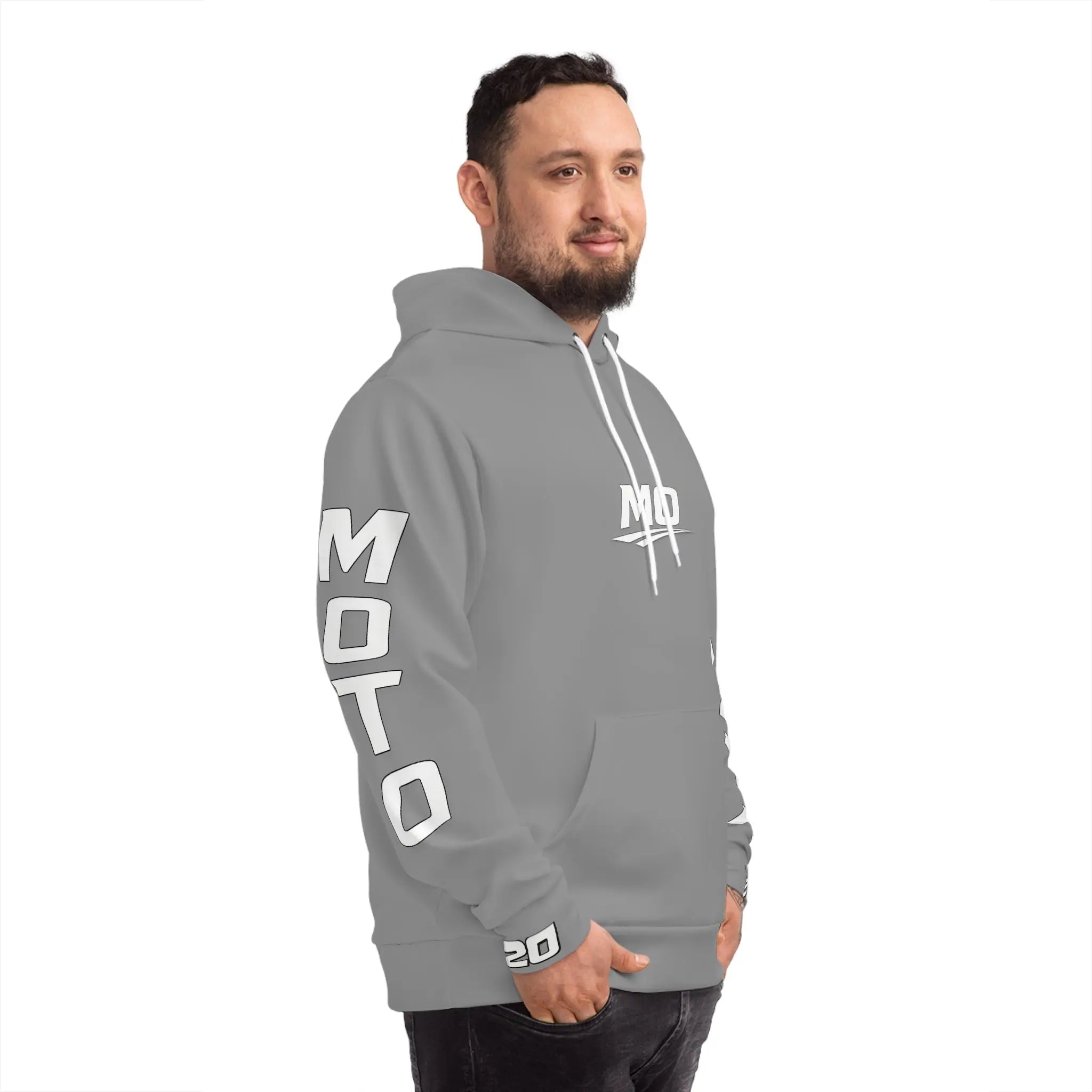 Grey Men's Moto Omerta Hoodie - Light Weight Polyester Printify